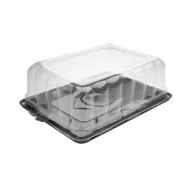 RoseDome Cake Container & Lid Combo With Dome Lid 1/4 Size 15X11X5 IN PET Clear Black Rectangle Short Tab 65/Case