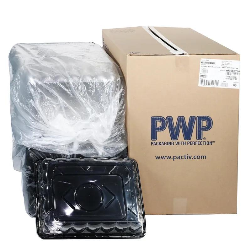 RoseDome Cake Container & Lid Combo With Dome Lid 1/4 Size 15X11X5 IN PET Clear Black Rectangle Short Tab 65/Case