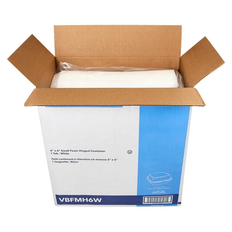 Victoria Bay Take-Out Container Hinged Small (SM) 6X6X3 IN Foam White Tab-Lock 125 Count/Pack 4 Packs/Case
