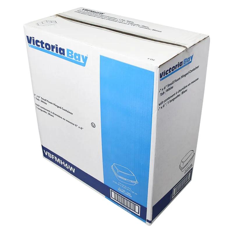 Victoria Bay Take-Out Container Hinged Small (SM) 6X6X3 IN Foam White Tab-Lock 125 Count/Pack 4 Packs/Case
