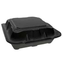 Victoria Bay Take-Out Container Hinged Medium (MED) 8.375X8.125X3 IN Foam Black Dual-Tab Vented 150/Case