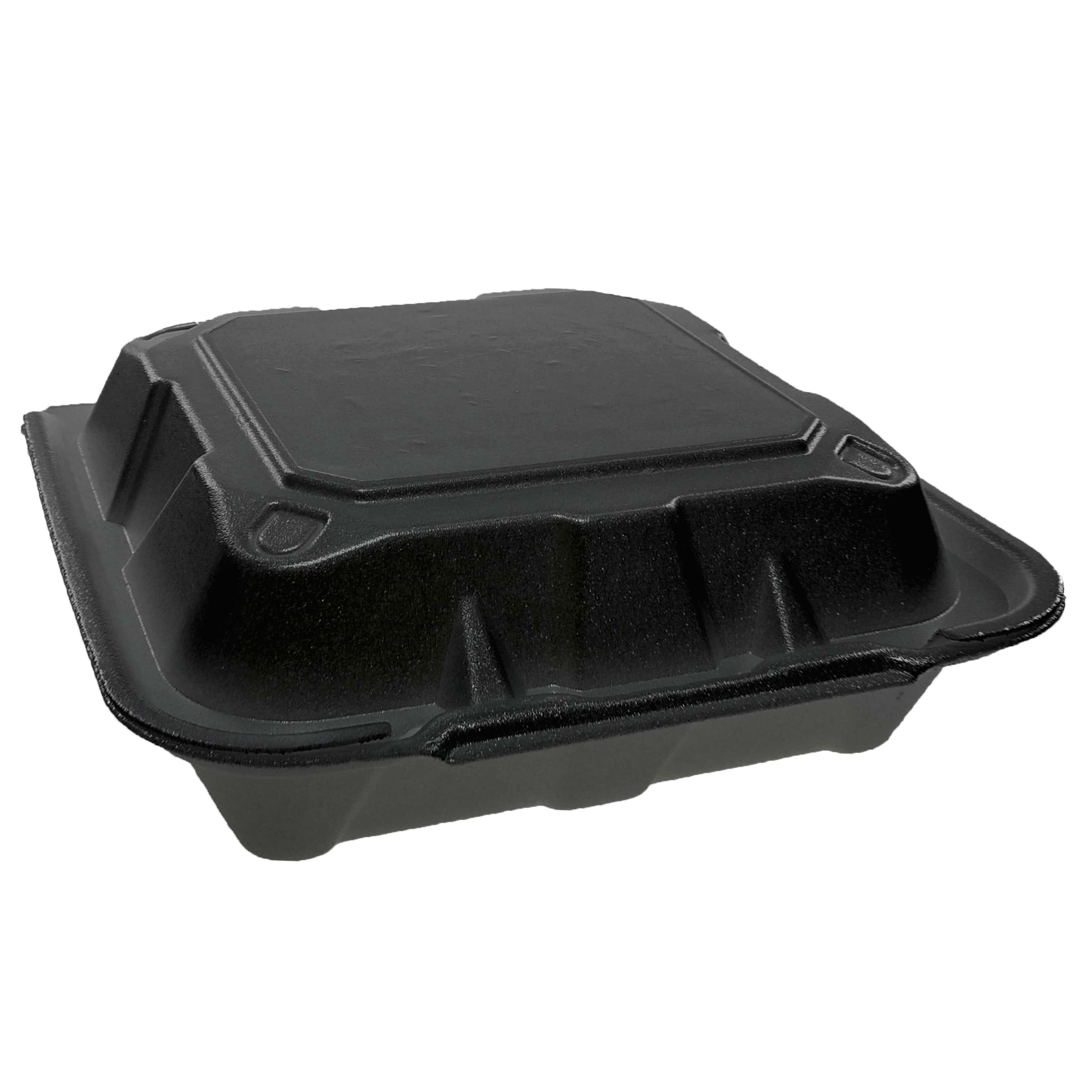 Victoria Bay Take-Out Container Hinged Medium (MED) 8.375X8.125X3 IN Foam Black Dual-Tab Vented 150/Case