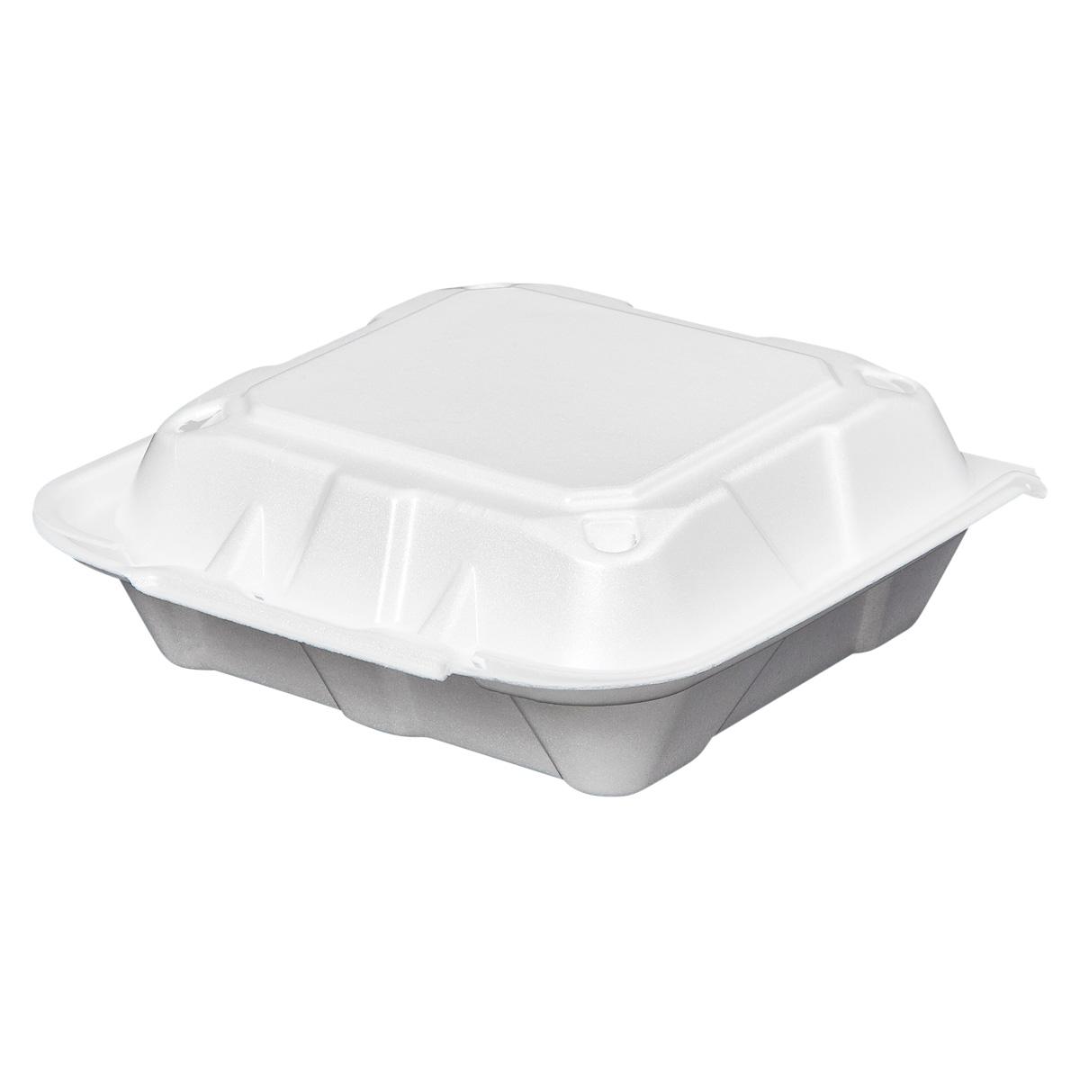 Victoria Bay Take-Out Container Hinged Medium (MED) 8.375X8.125X3 IN Foam White Tab-Lock Vented 150/Case