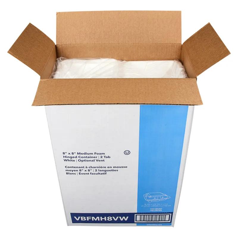 Victoria Bay Take-Out Container Hinged Medium (MED) 8.375X8.125X3 IN Foam White Tab-Lock Vented 150/Case