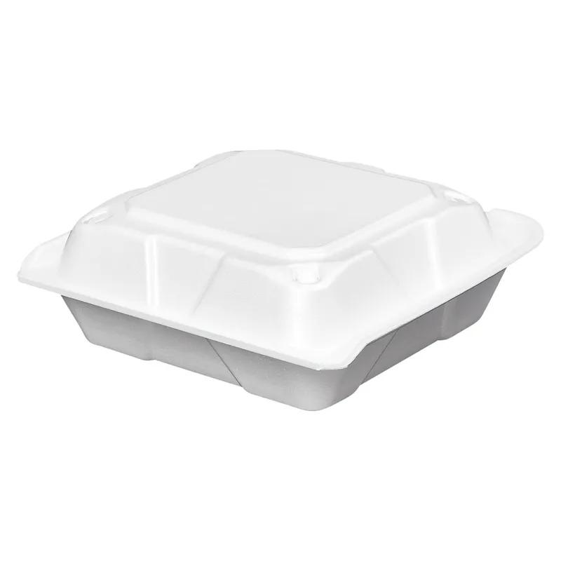 Victoria Bay Take-Out Container Hinged Medium (MED) 8.375X8.125X3 IN Foam White Tab-Lock Vented 150/Case