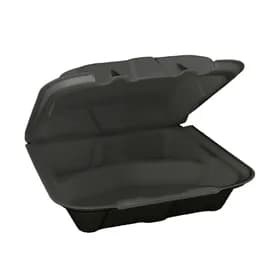 Victoria Bay Take-Out Container Hinged Medium (MED) 8.375X8.125X3 IN 3 Compartment Foam Black Dual-Tab Vented 150/Case