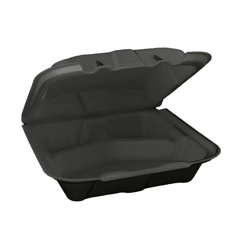 Victoria Bay Take-Out Container Hinged Medium (MED) 8.375X8.125X3 IN 3 Compartment Foam Black Dual-Tab Vented 150/Case