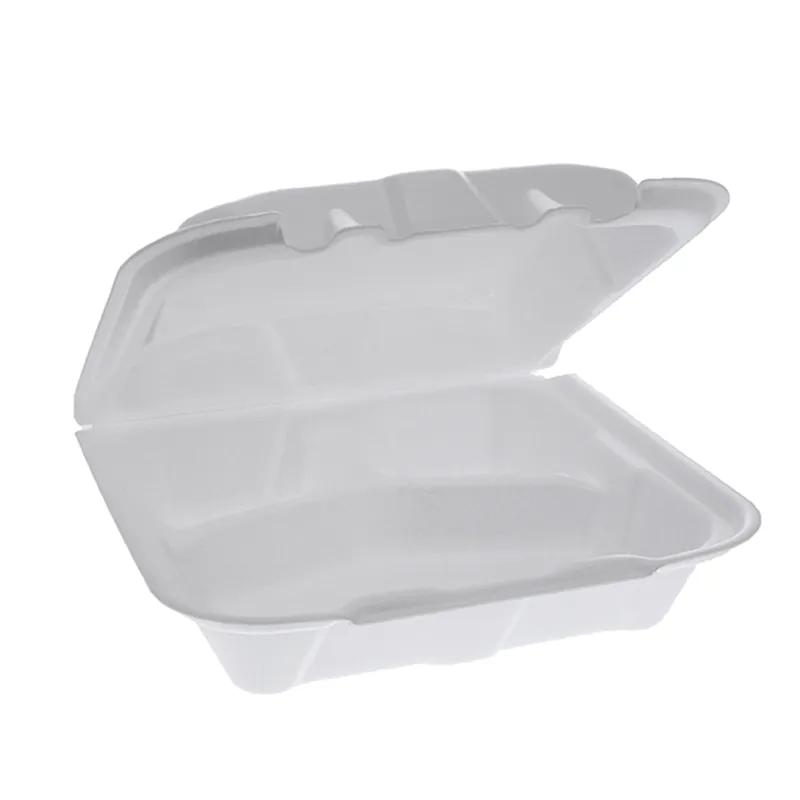 Victoria Bay Take-Out Container Hinged Medium (MED) 8.375X8.125X3 IN 3 Compartment Foam White Tab-Lock Vented 150/Case