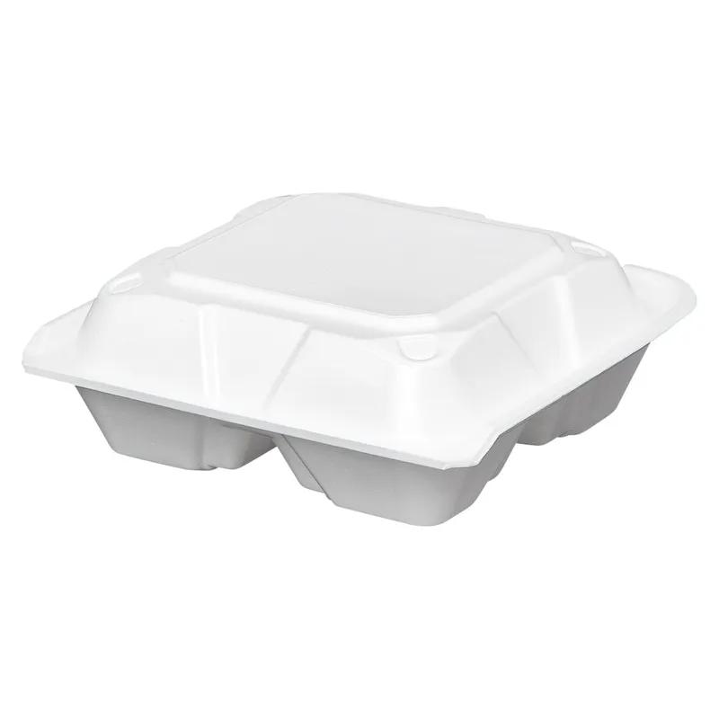 Victoria Bay Take-Out Container Hinged Medium (MED) 8.375X8.125X3 IN 3 Compartment Foam White Tab-Lock Vented 150/Case