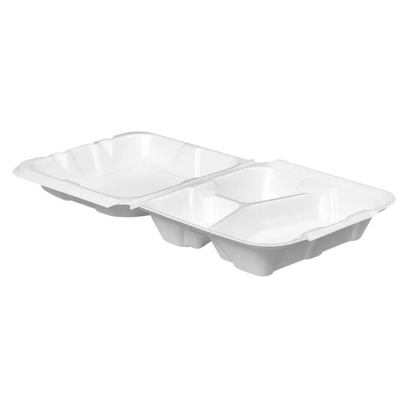 Victoria Bay Take-Out Container Hinged Medium (MED) 8.375X8.125X3 IN 3 Compartment Foam White Tab-Lock Vented 150/Case
