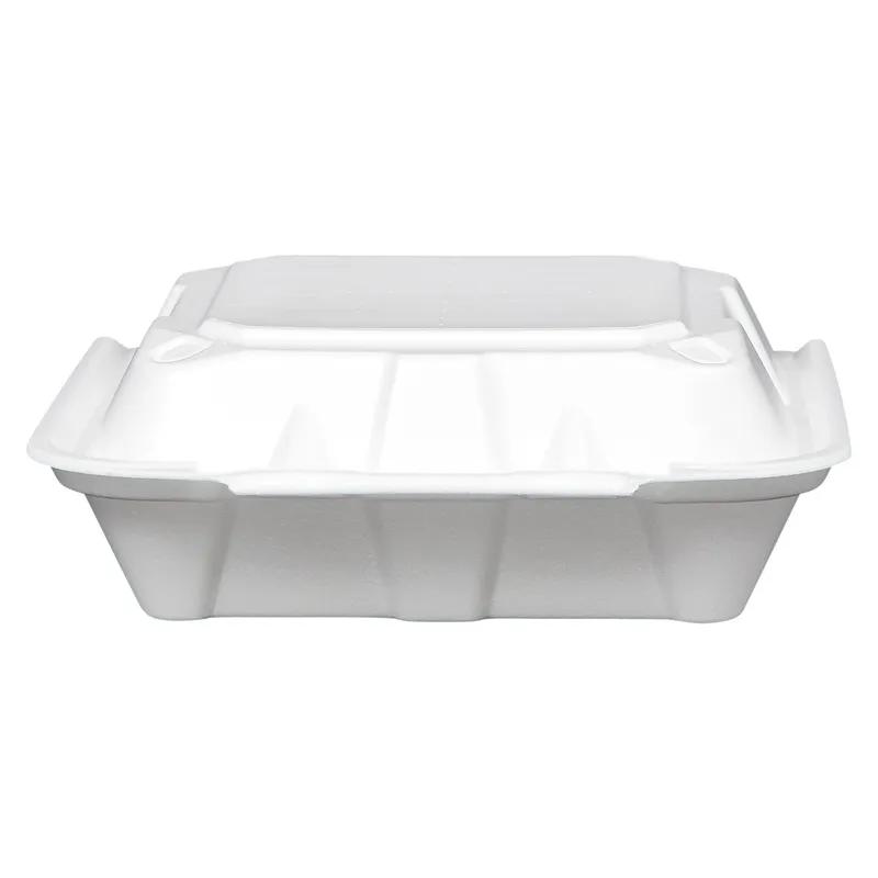 Victoria Bay Take-Out Container Hinged Medium (MED) 8.375X8.125X3 IN 3 Compartment Foam White Tab-Lock Vented 150/Case
