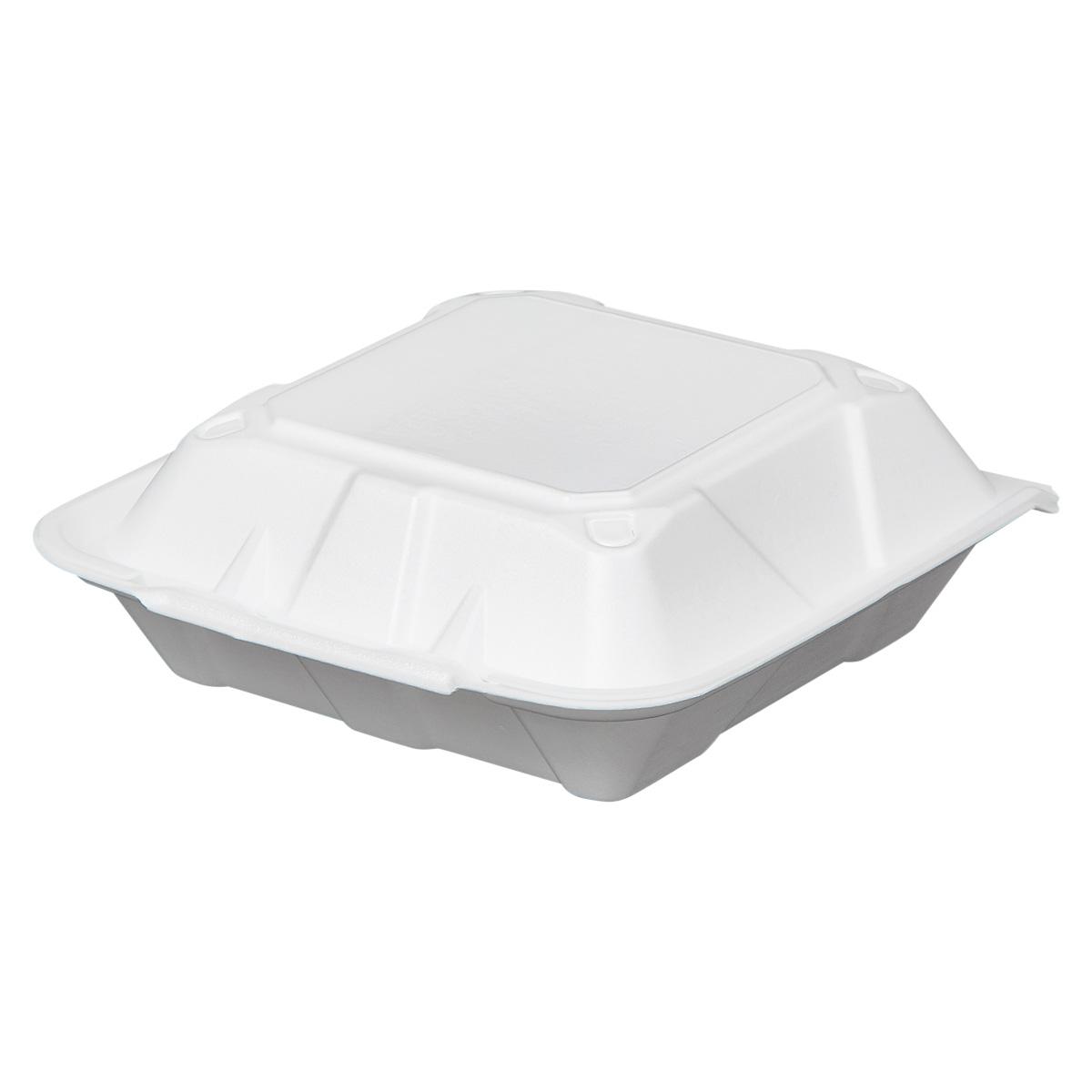 Victoria Bay Take-Out Container Hinged Large (LG) 9X9.1X3.2 IN Foam White Tab-Lock Vented 150/Case