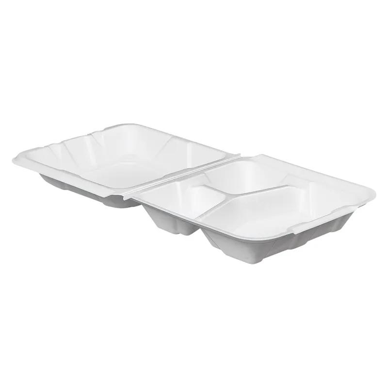 Victoria Bay Take-Out Container Hinged Large (LG) 9X9.1X3.2 IN 3 Compartment Foam White Dual-Tab Vented 150/Case