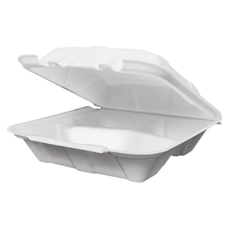 Victoria Bay Take-Out Container Hinged Large (LG) 9X9.1X3.2 IN 3 Compartment Foam White Dual-Tab Vented 150/Case