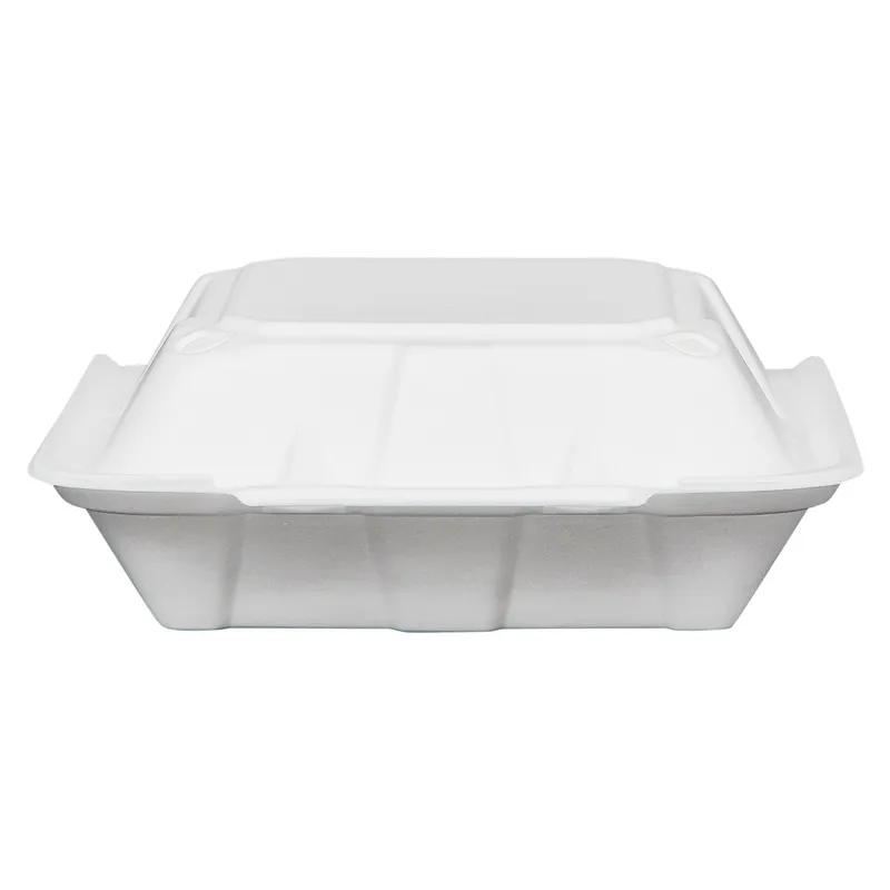 Victoria Bay Take-Out Container Hinged Large (LG) 9X9.1X3.2 IN 3 Compartment Foam White Dual-Tab Vented 150/Case