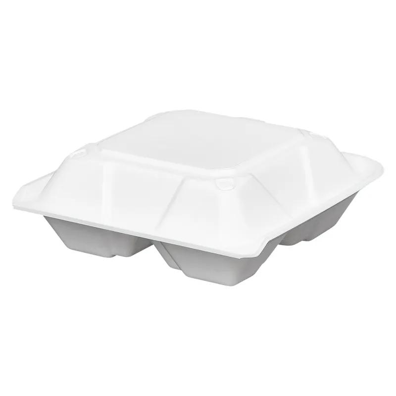 Victoria Bay Take-Out Container Hinged Large (LG) 9X9.1X3.2 IN 3 Compartment Foam White Dual-Tab Vented 150/Case