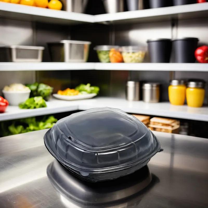 Victoria Bay Take-Out Container Hinged With High Dome Lid 10X10X3 IN PP Black Clear Square 148/Case