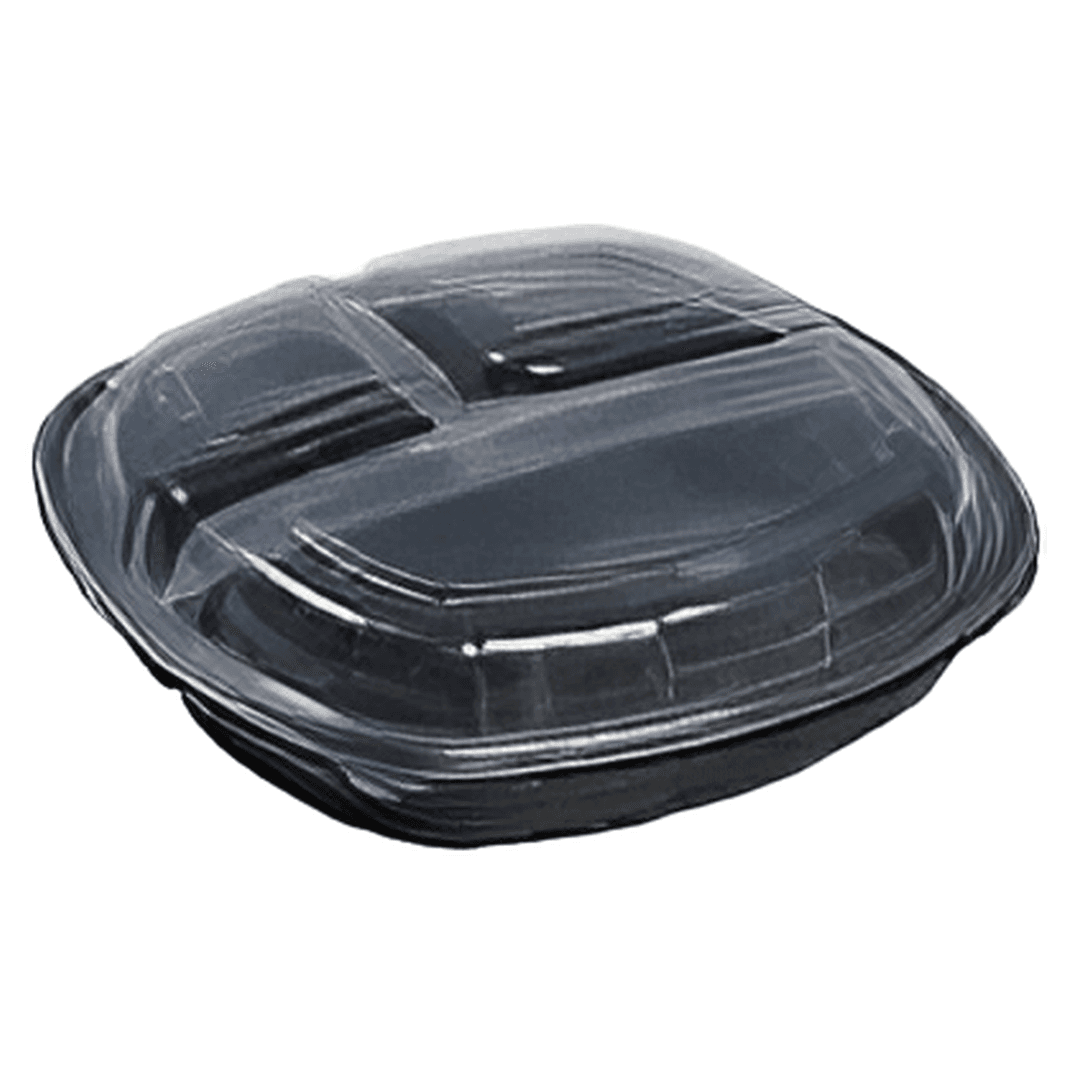 Victoria Bay Take-Out Container Hinged 10X10X2.5 IN 3 Compartment PP Black Clear Square 148/Case