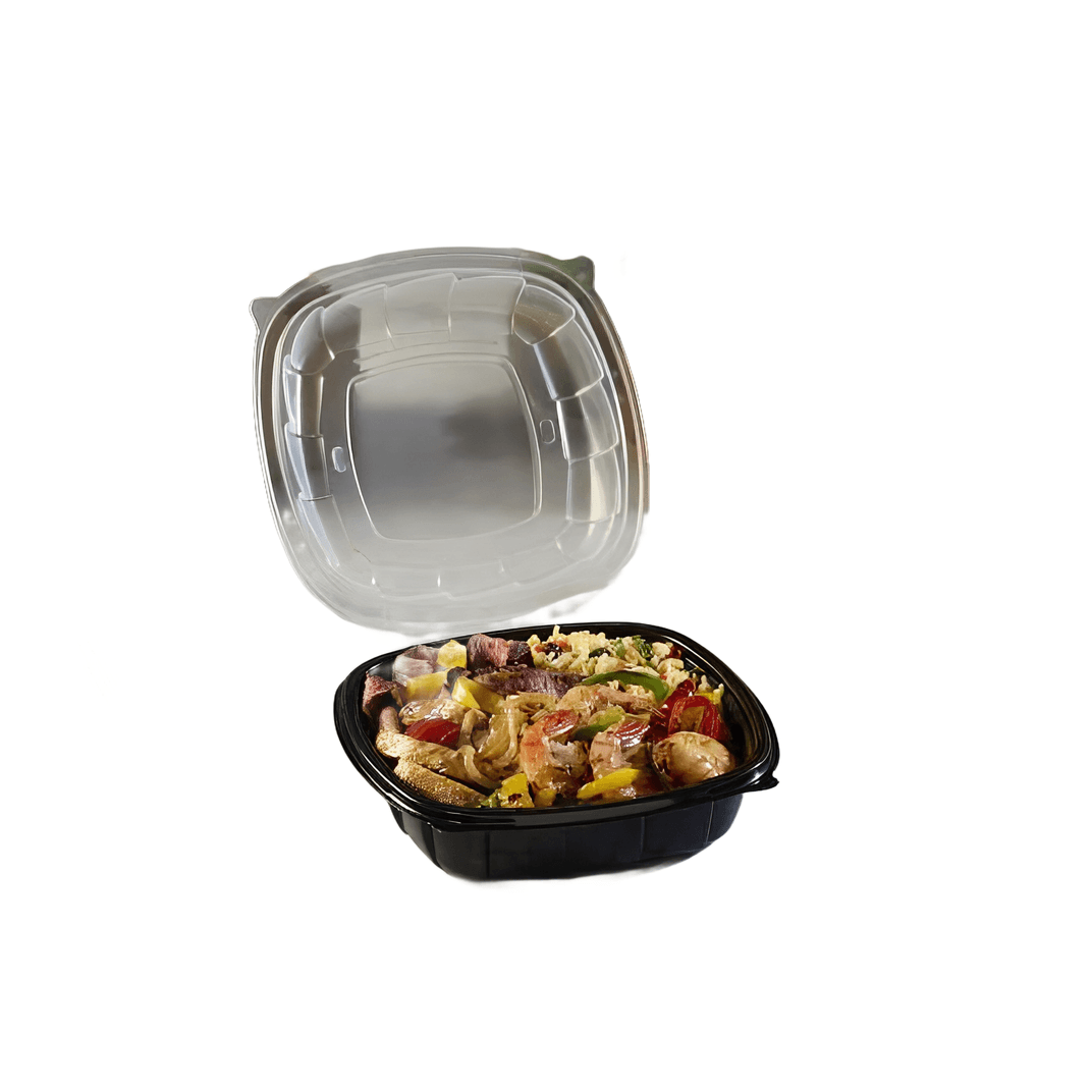 Victoria Bay Take-Out Container Hinged 8X8X2.5 IN PP Black Clear Square 138/Case