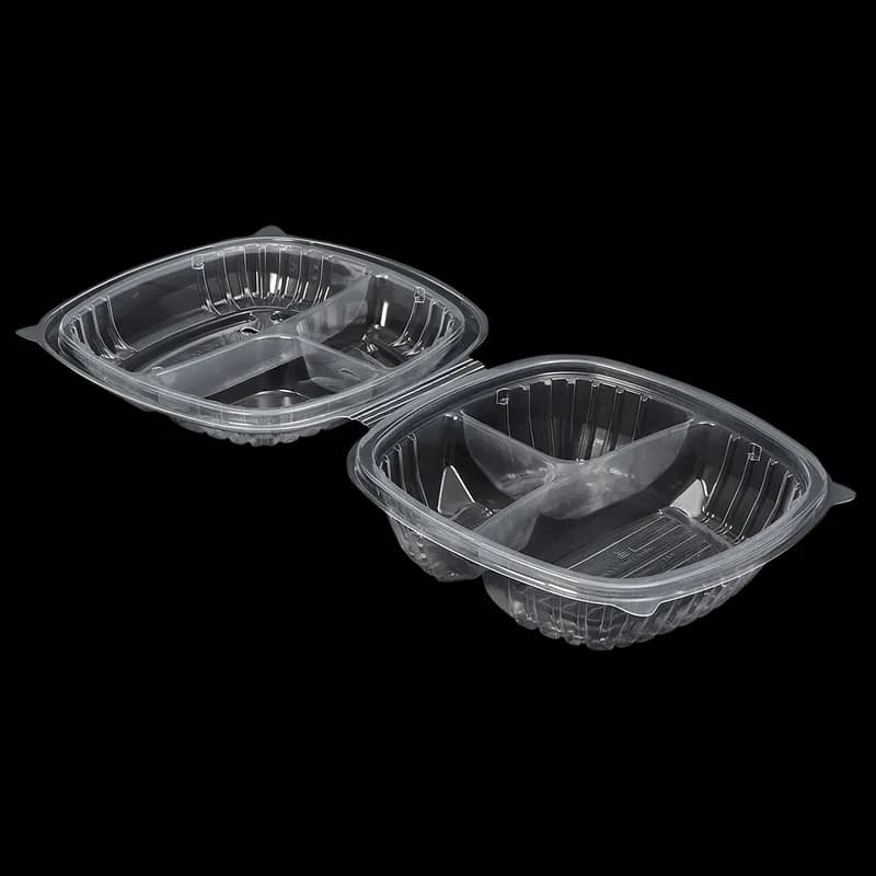 Victoria Bay Take-Out Container Hinged 8X8X2 IN 3 Compartment PP Clear Square 180/Case