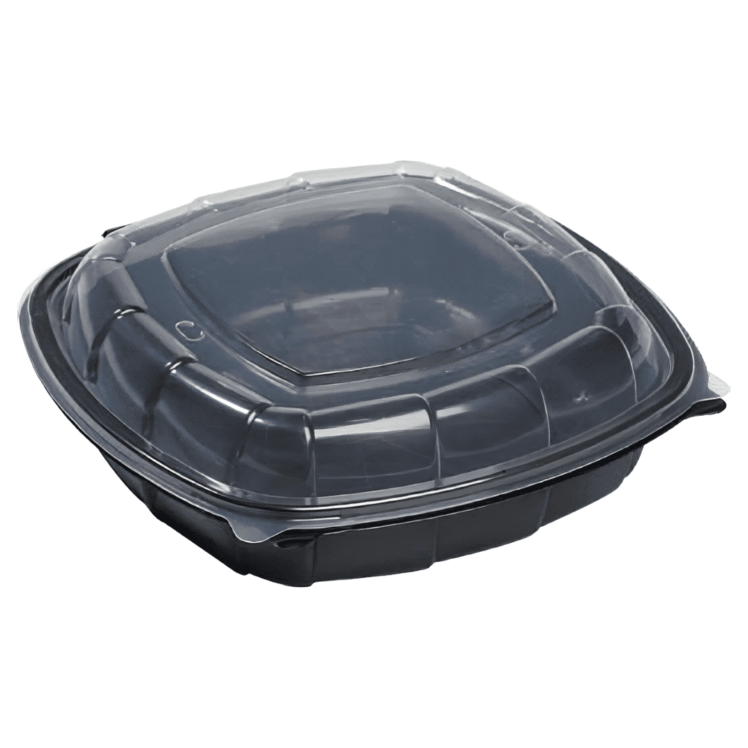 Victoria Bay Take-Out Container Hinged With High Dome Lid 9X9X3 IN PP Black Clear Square 112/Case