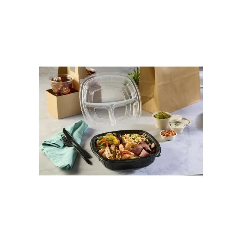 Victoria Bay Take-Out Container Hinged 9X9X2.5 IN 3 Compartment PP Black Clear Square 112/Case