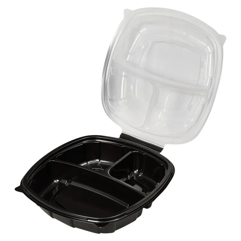 Victoria Bay Take-Out Container Hinged 9X9X2.5 IN 3 Compartment PP Black Clear Square 112/Case