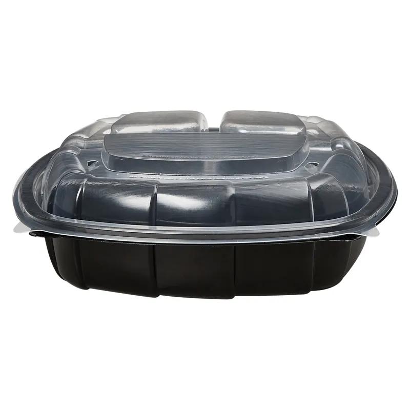 Victoria Bay Take-Out Container Hinged 9X9X2.5 IN 3 Compartment PP Black Clear Square 112/Case
