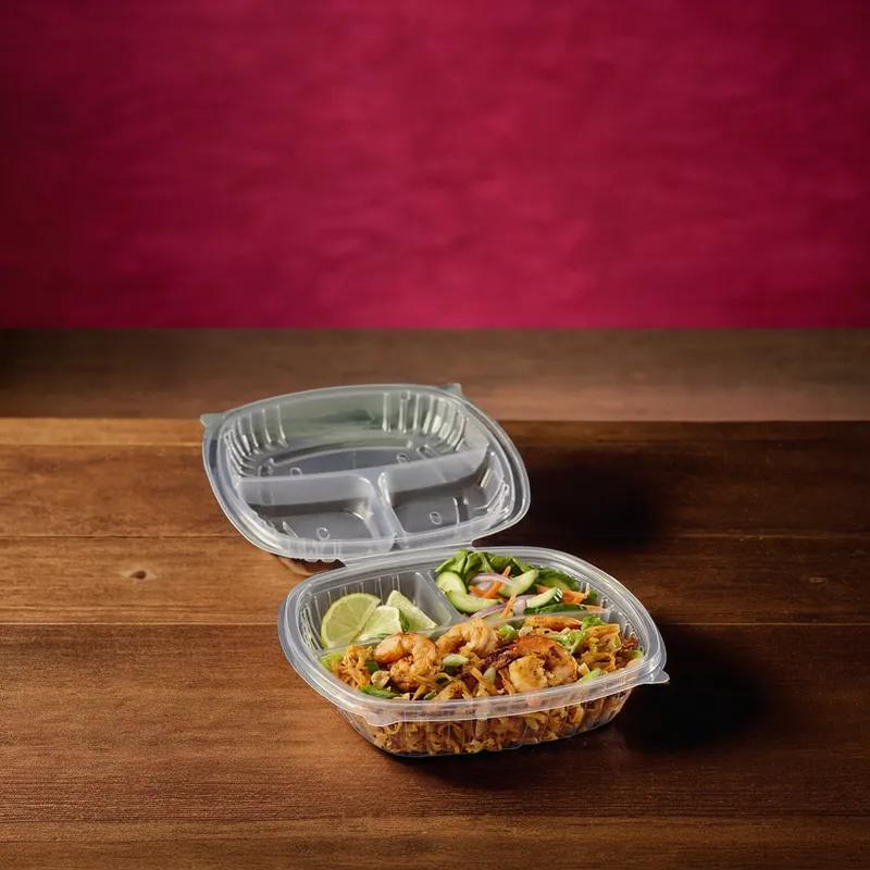 Victoria Bay Take-Out Container Hinged 9X9X2.5 IN 3 Compartment PP Clear Square 180/Case