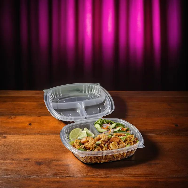 Victoria Bay Take-Out Container Hinged 9X9X2.5 IN 3 Compartment PP Clear Square 180/Case