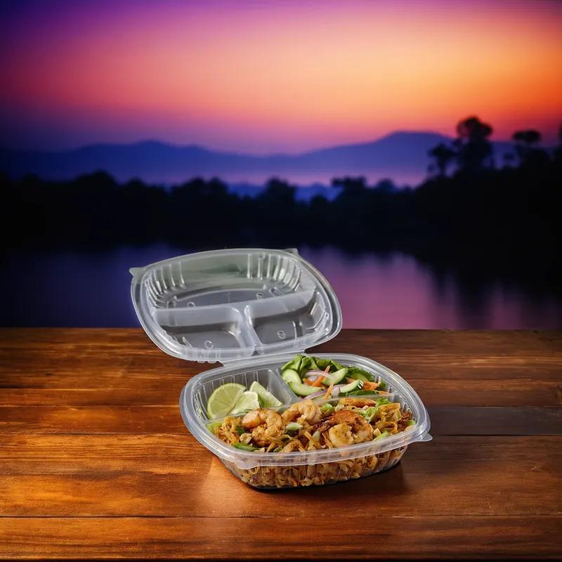 Victoria Bay Take-Out Container Hinged 9X9X2.5 IN 3 Compartment PP Clear Square 180/Case