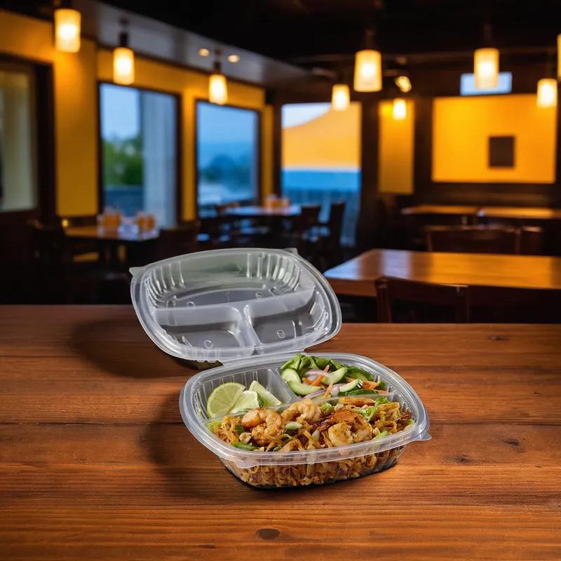 Victoria Bay Take-Out Container Hinged 9X9X2.5 IN 3 Compartment PP Clear Square 180/Case