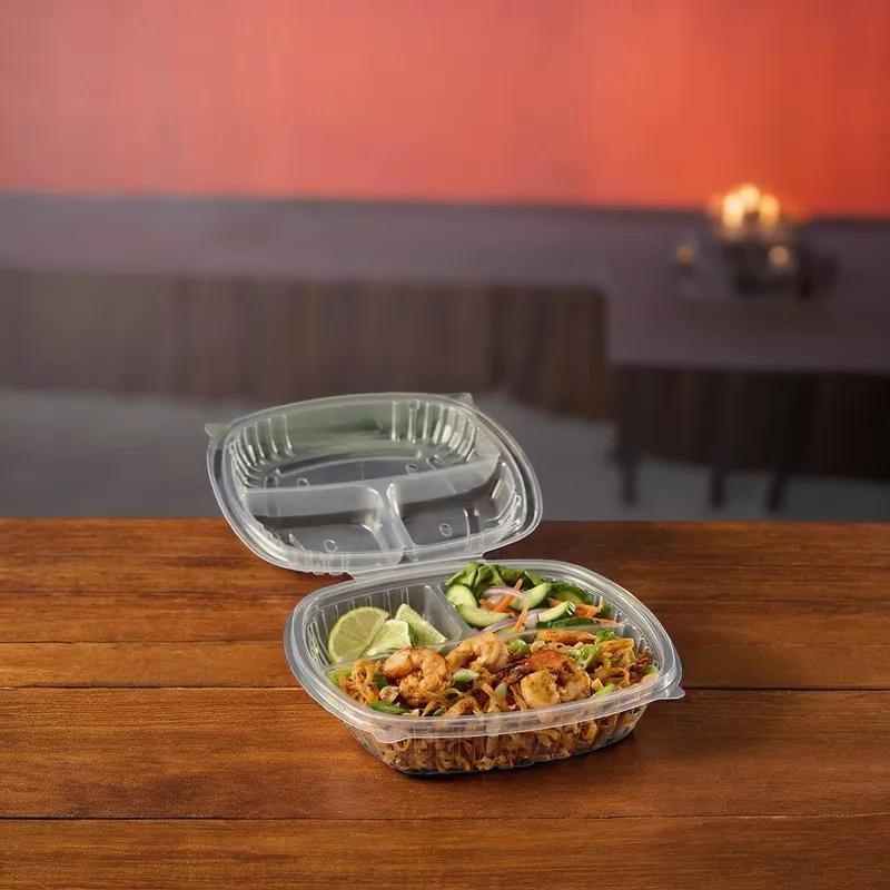 Victoria Bay Take-Out Container Hinged 9X9X2.5 IN 3 Compartment PP Clear Square 180/Case