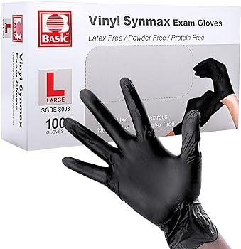 Examination Gloves Large (LG) Black Vinyl Latex Free Powder-Free 100 Count/Pack 10 Packs/Case 1000 Count/Case