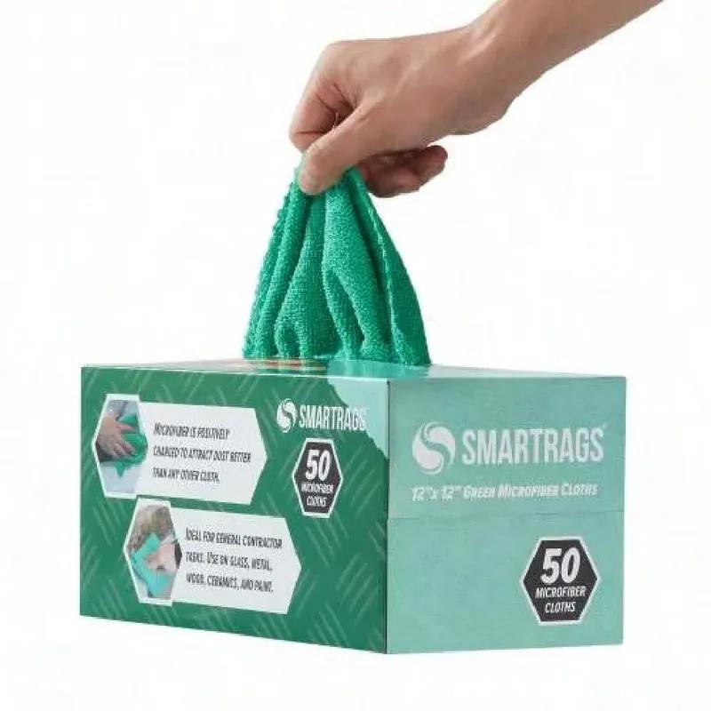 HOSPECO® Smart Rags Cleaning Cloth 12X12 IN Microfiber Green 18 Gram Seamless Lint-Free Economy 50 Count/Box 8 Box/Case