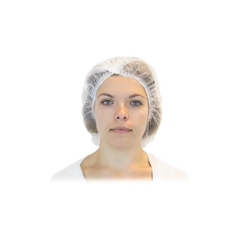 Bouffant Cap 24 IN White Spunbond Polypropylene Pleated 1000/Case
