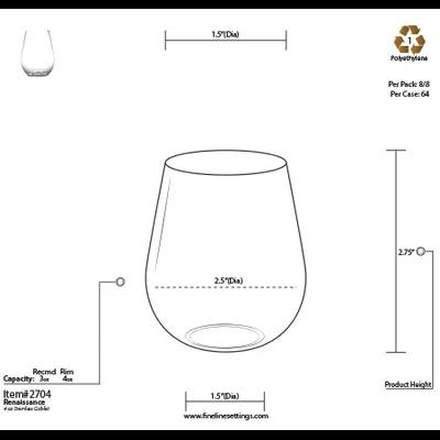 Renaissance Cup Goblet Stemless Wine 4 OZ PET Clear 64/Case