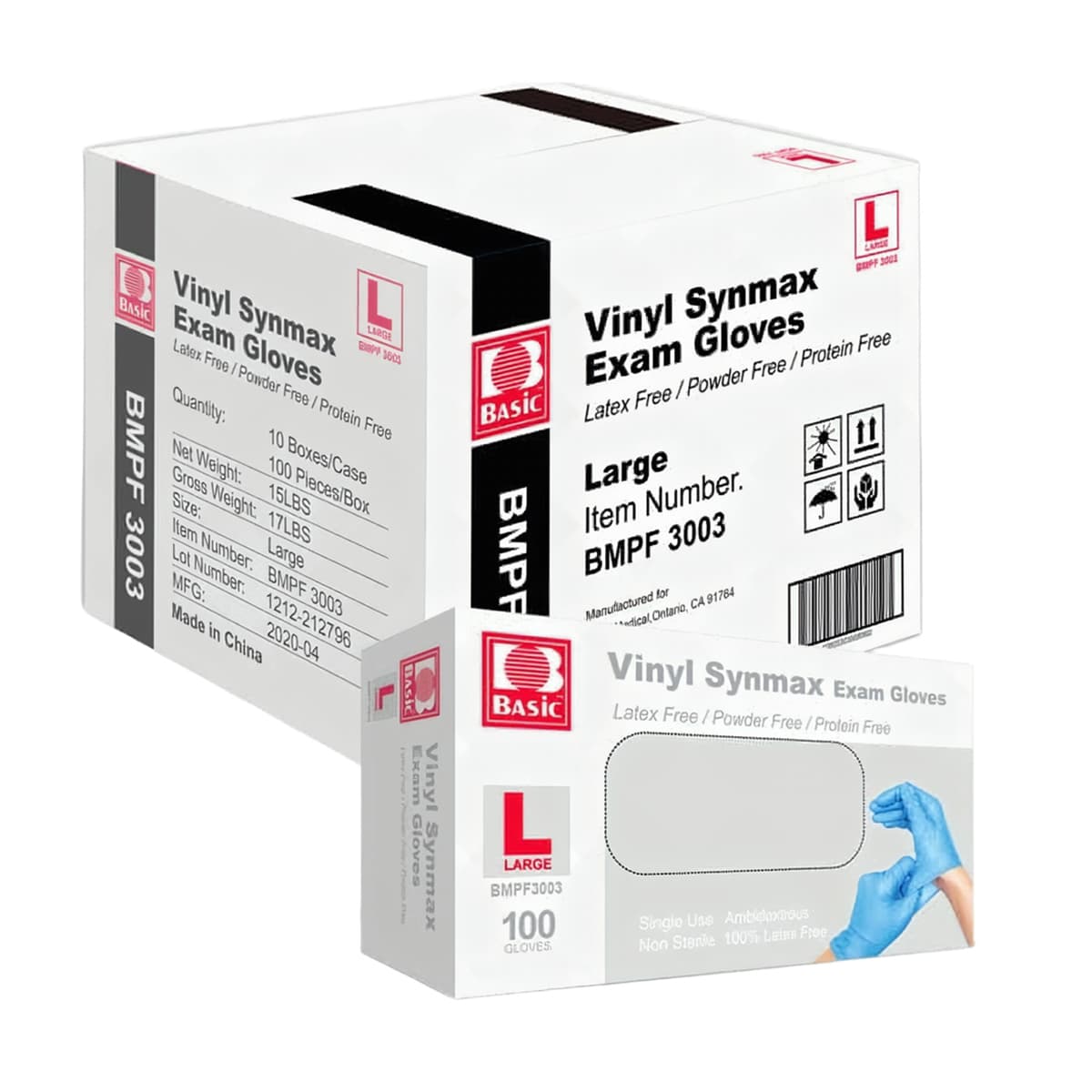 Synmax Gloves Large (LG) Blue Vinyl Nitrile Powder-Free Latex Free 100 Count/Box 10 Box/Case