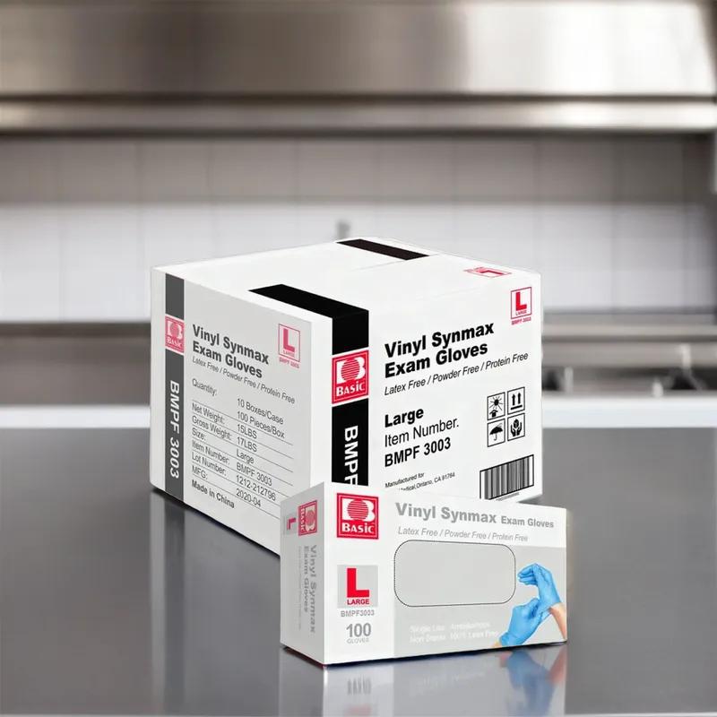 Synmax Gloves Large (LG) Blue Vinyl Nitrile Powder-Free Latex Free 100 Count/Box 10 Box/Case