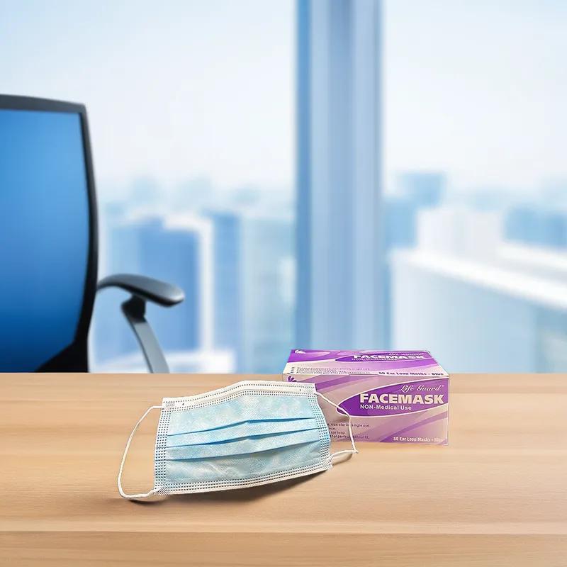 Face Mask Blue 3PLY PP Elastic Ear Loop Latex Free 50 Count/Box