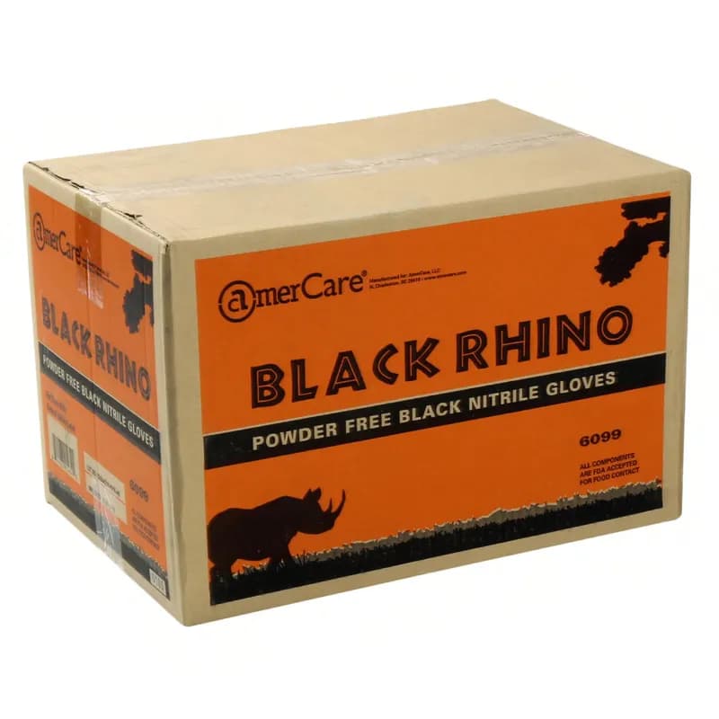 Black Rhino Gloves Medium (MED) Black Heavy Nitrile Powder-Free Latex Free Textured 100 Count/Box 10 Box/Case