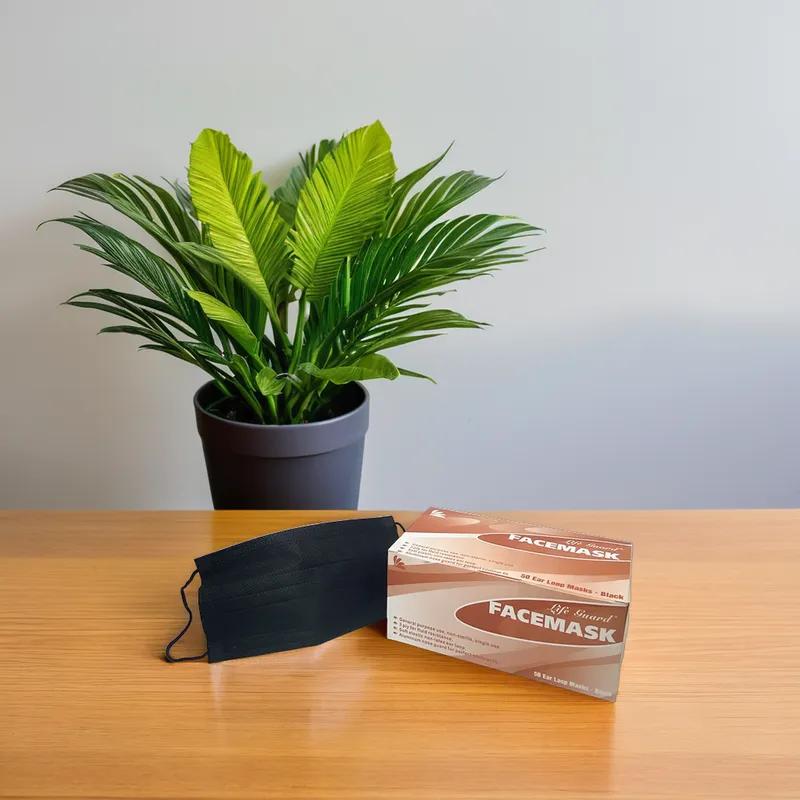 Mask 7X3.5 IN Black 3PLY PP Elastic Ear Loop Latex Free 1000/Case