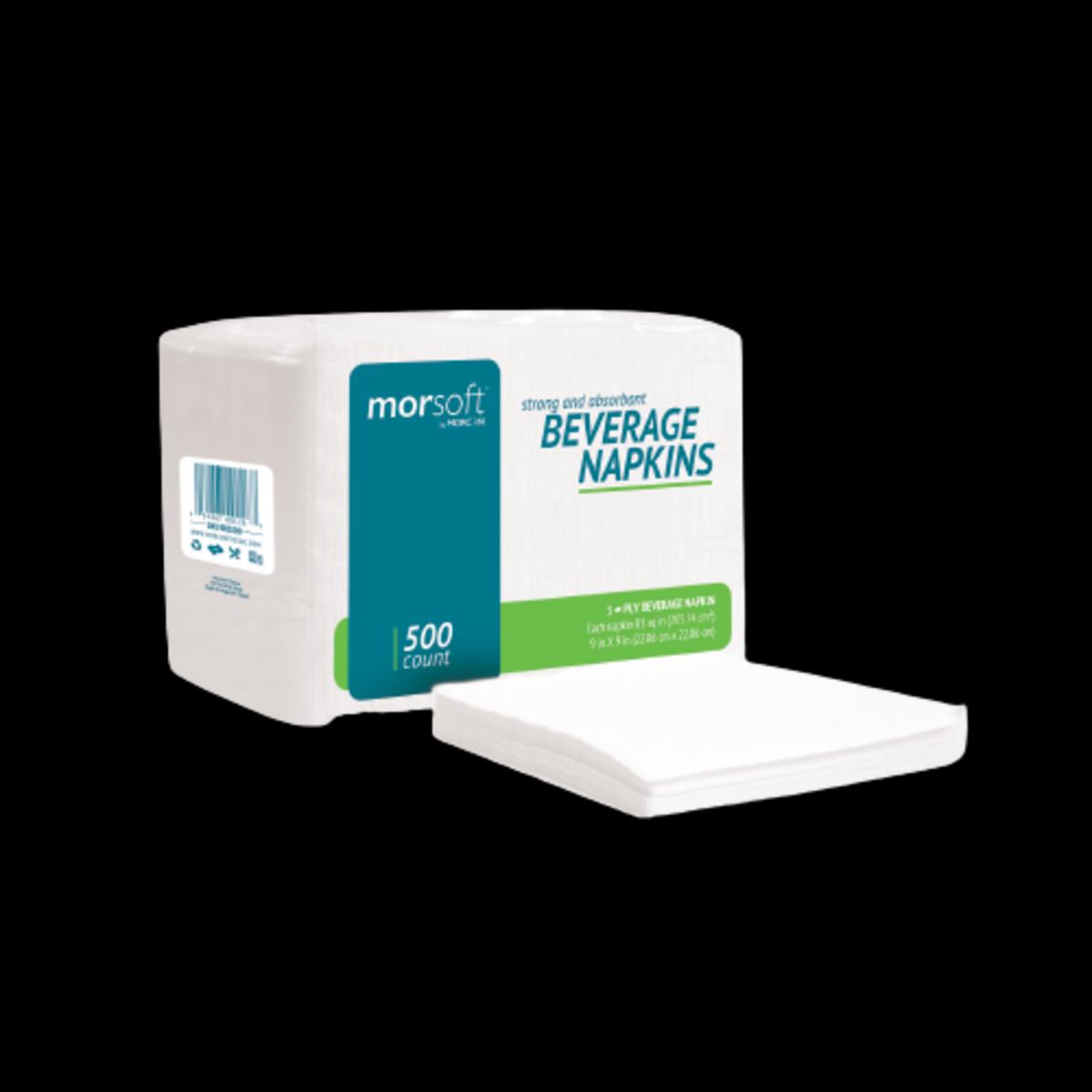 Morsoft® Beverage Napkins 9X9 IN White 1PLY 1/4 Fold 500 Count/Pack 8 Packs/Case 4000 Count/Case