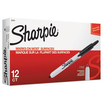 Sharpie® Permanent Marker Black Fine Point Retractable 12/Box