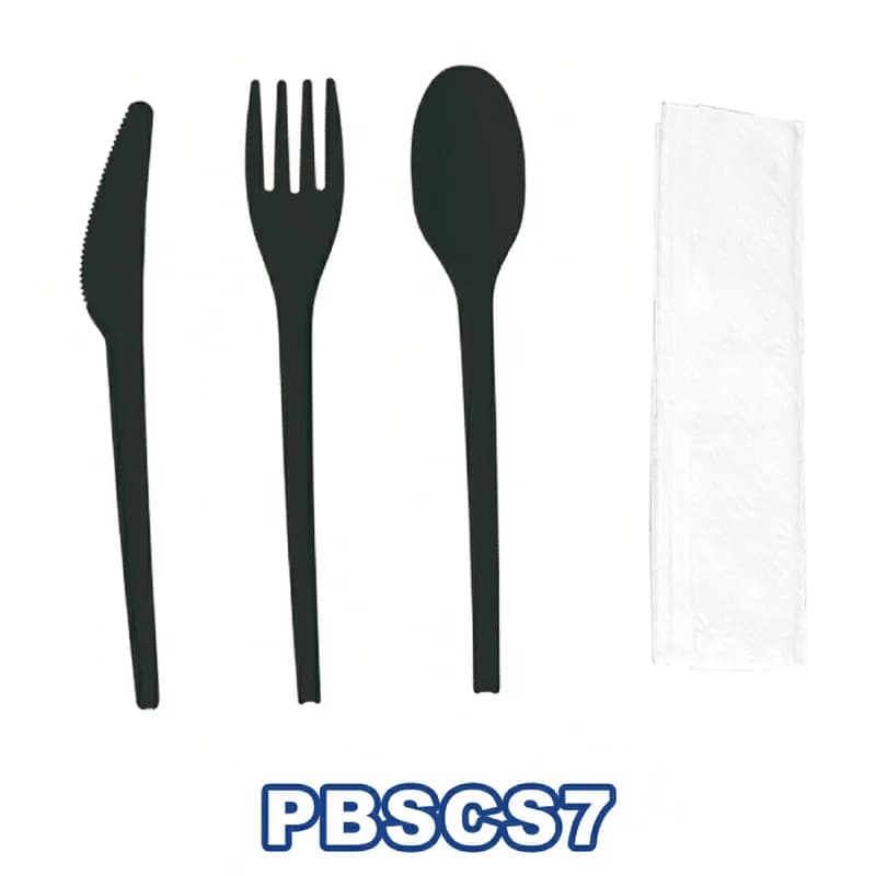 Victoria Bay 4PC Cutlery Kit Cornstarch Black With Napkin,Fork,Knife,Spoon 50 Count/Pack 5 Packs/Case 250 Count/Case