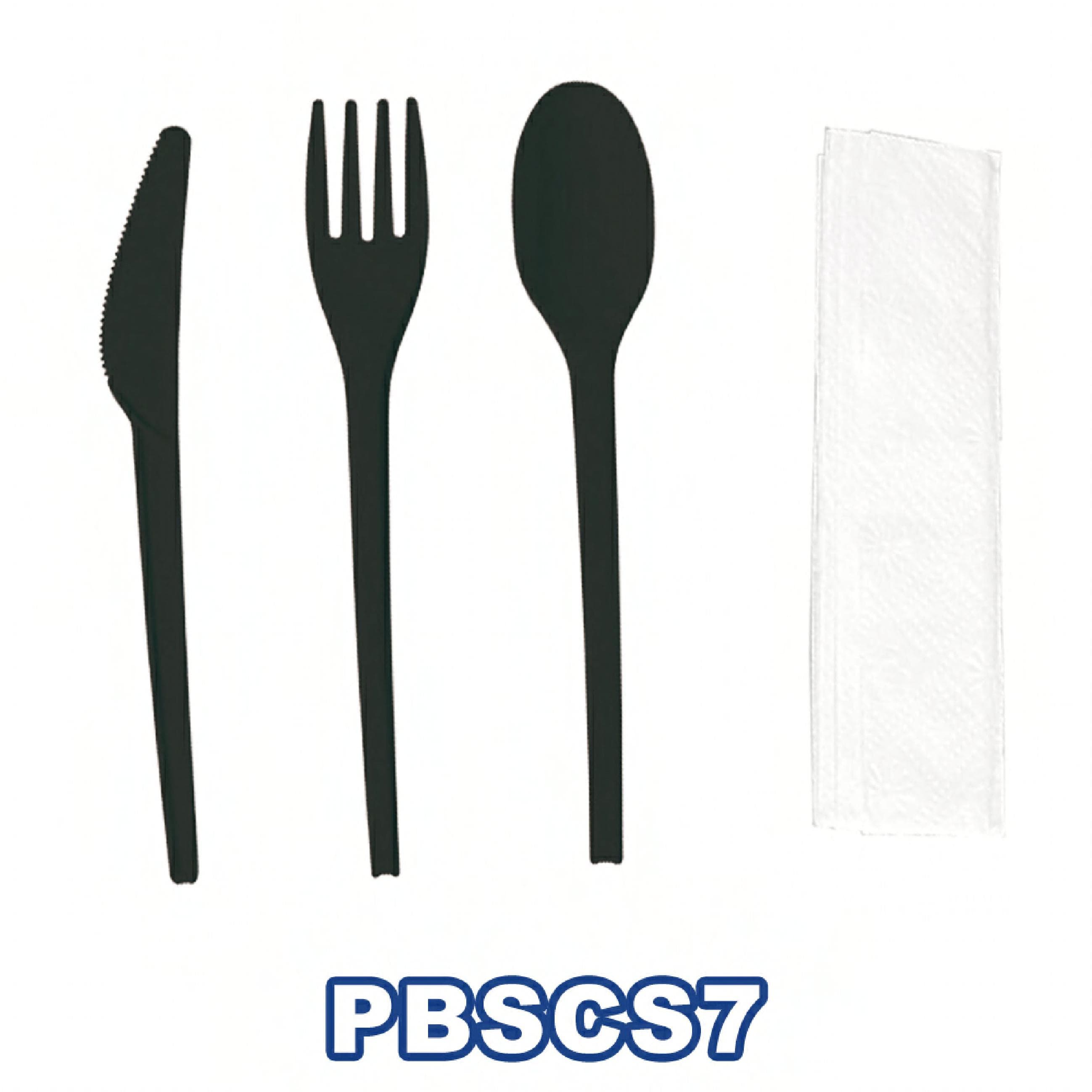 Victoria Bay 4PC Cutlery Kit Cornstarch Black With Napkin,Fork,Knife,Spoon 50 Count/Pack 5 Packs/Case 250 Count/Case
