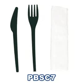 Victoria Bay 3PC Cutlery Kit Cornstarch Black With Napkin,Fork,Knife 50 Count/Pack 5 Packs/Case 250 Count/Case