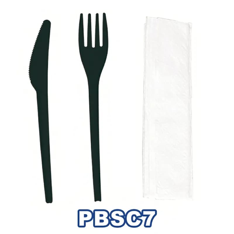 Victoria Bay 3PC Cutlery Kit Cornstarch Black With Napkin,Fork,Knife 50 Count/Pack 5 Packs/Case 250 Count/Case