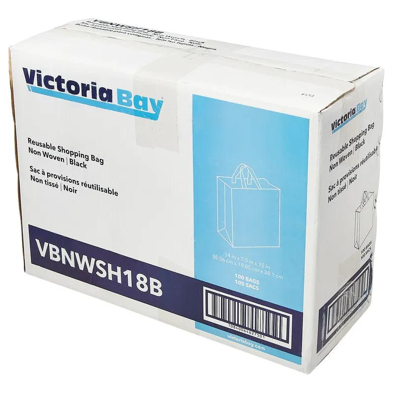 Victoria Bay Shopper Bag 14X7.5X15 IN 18 LB Non-Woven Polypropylene (NWPP) Black Printed Reusable 100/Case
