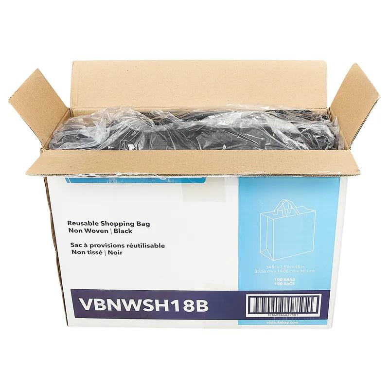Victoria Bay Shopper Bag 14X7.5X15 IN 18 LB Non-Woven Polypropylene (NWPP) Black Printed Reusable 100/Case